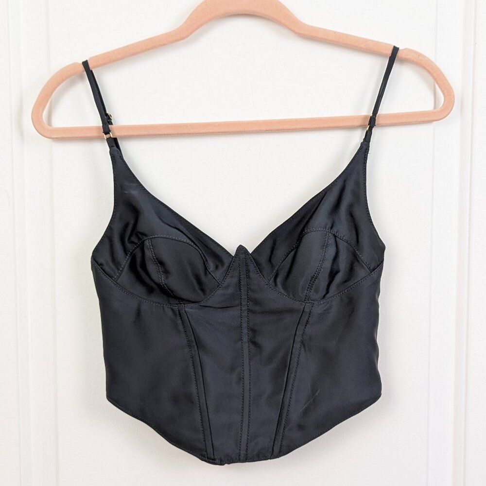 BDG Urban Outfitters | Black Satin Corset Crop Top Smocked Back Size Small